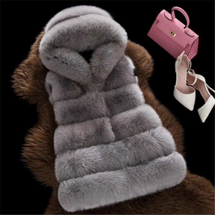 Faux Fox Fur Vest Coats Women Loose Mid Length Fur Jackets Hooded Sleeveless Thick Warm Fur Casual Slim Fit 2025 Autumn Winter - Image 3
