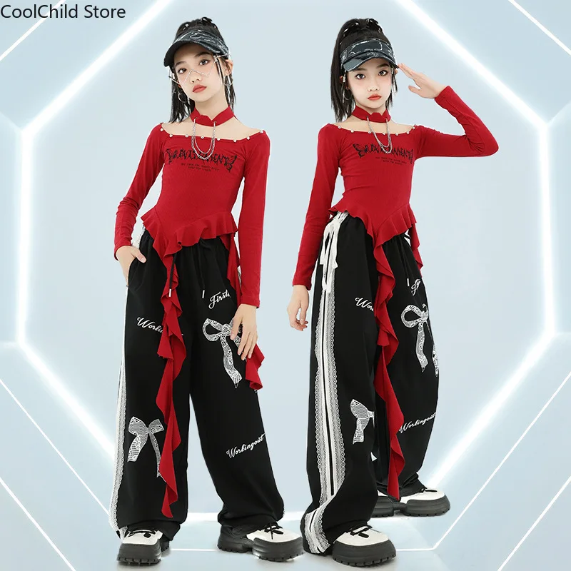 Girls K-pop Irregular Crop Top Street Dance Loose Pants Girl Group Clothes Set Kid Jazz Cute Costume Children Hip Hop Streetwear - Image 2
