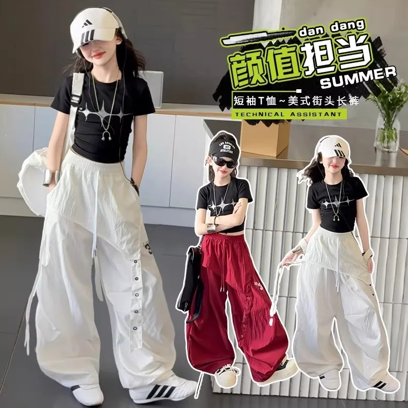 New Summer Girls Thin Quick Dry Pants Stylish Hip Hop Skirt Pants Kids Casual Trousers Streetwear Baggy Pants for Teens Girls - Image 3