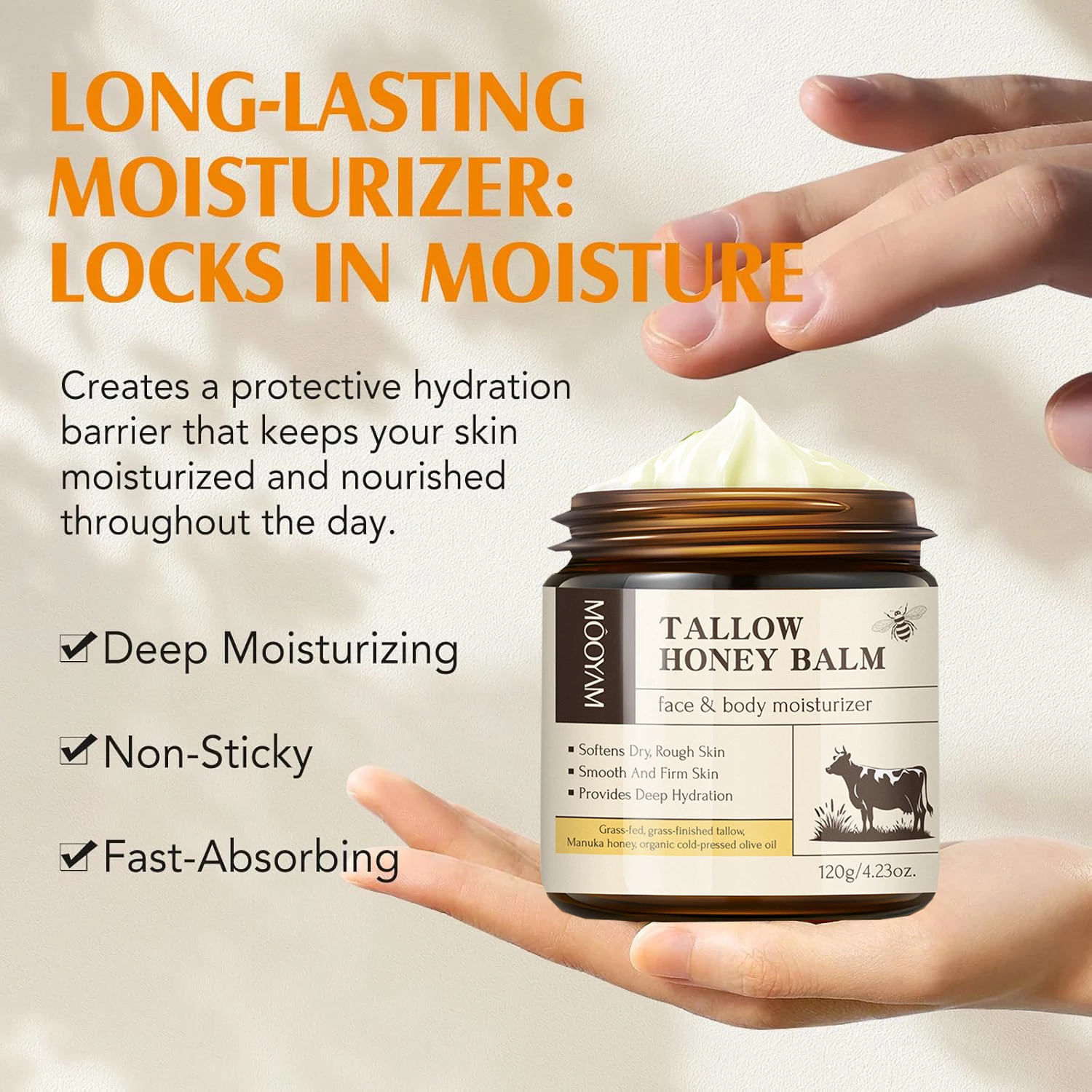 120g Beef Tallow Paste Deeply Moisturizer Brightening Wrinkle Remover Grass Fed Tallow Wild Honey Face Body Cream Skin Car - Image 5