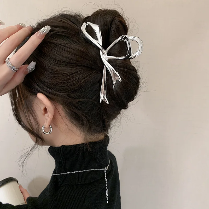 2024 New Vintage Ribbon Bow Hair Claws Exquisite Metal Hair Clip Clasp Hairpins For Women Hair Accessories Barrettes Shark Clips - Image 3