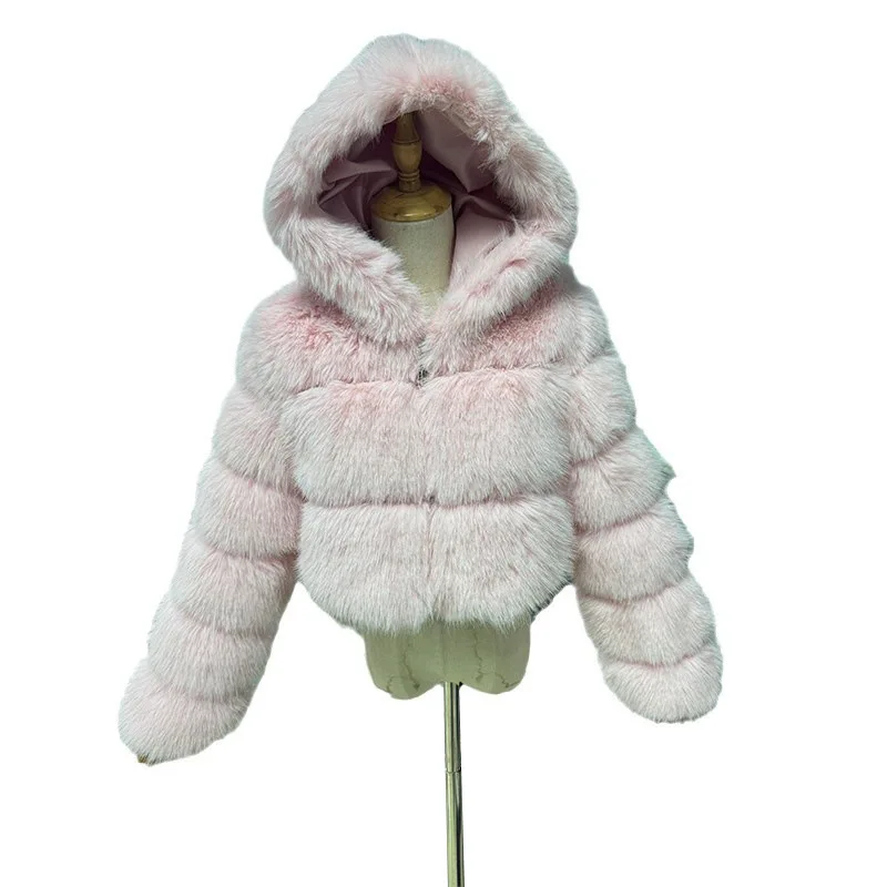 High Quality Hooded Short Faux Fur Coat Woman Clothing Winter Furry Faux Fur Jacket New Coats & Jackets Fur Top Sexy - Image 5