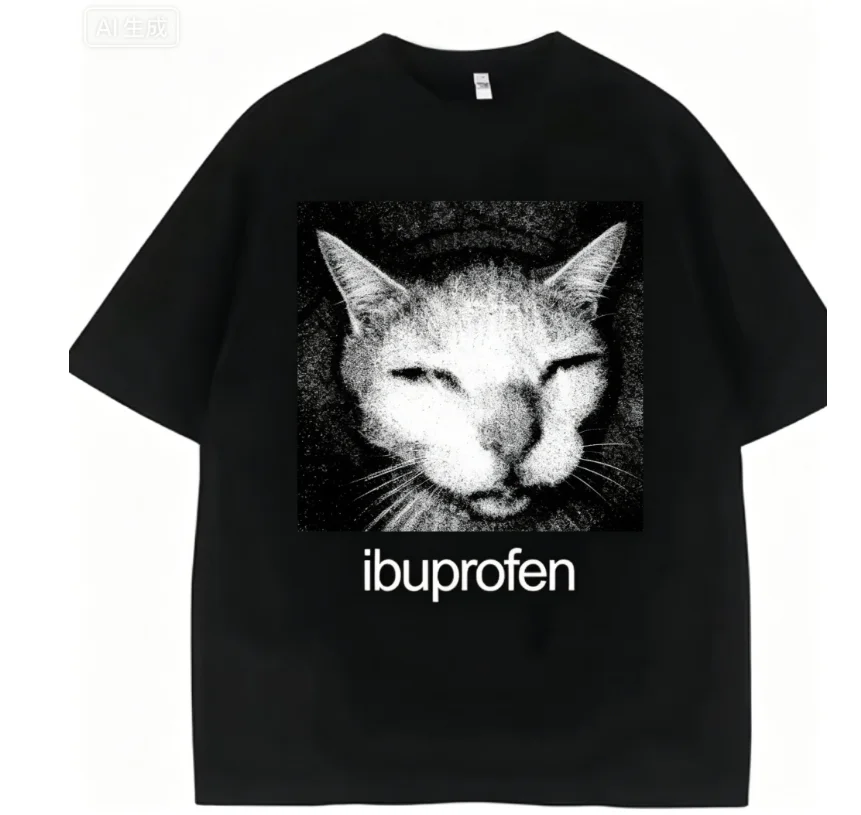 2026 Vintage Funny Ibuprofen Cat Meme Graphic T Shirt Men Women Humor Fashion T Shirts Oversized Casual Streetwear T-shirts