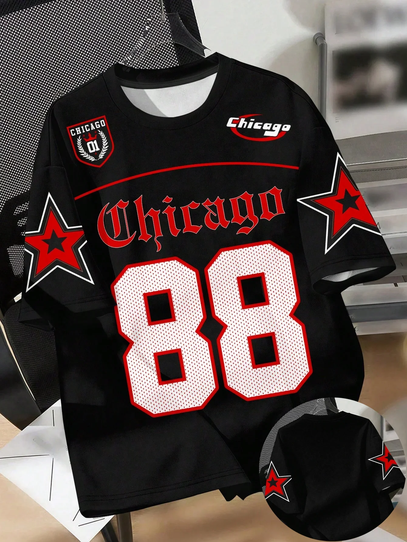 Summer 2025 new men's T-shirt, casual round-neck T-shirt, Chicago letter print pattern polyester pullover, summer daily outdoor - Image 5