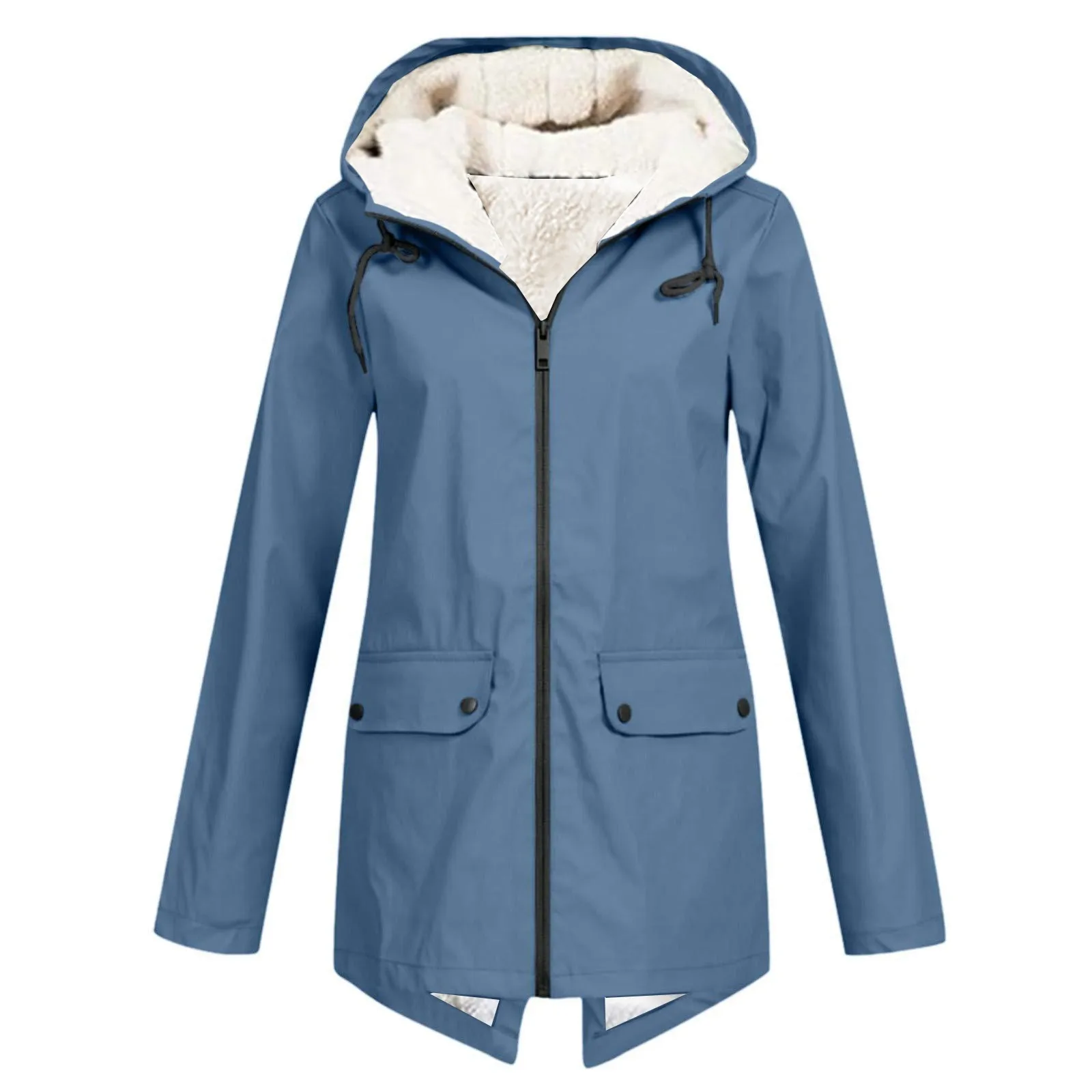 Women Plush Thicken Jacket Solid Zipper Windproof Raincoat Outdoor Hooded Jacket Autumn Winter Camping Climbing Clothes
