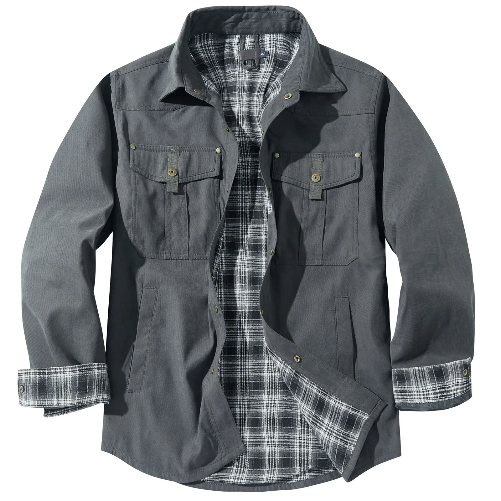 Mens Plus Size Lapel Plaid Flannel Casual Jacket European And Retro Foreign Trade Winter Warm Thickened Solid Color Jacket - Image 5