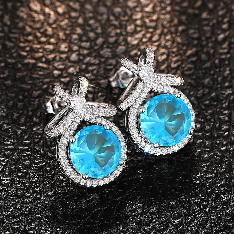 2026 New High End Sea Blue Zircon Earrings with Personalized Design for Attending Banquets, Elegant Temperament, and Jewelry - Image 4