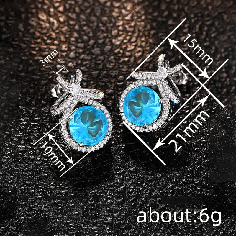 2026 New High End Sea Blue Zircon Earrings with Personalized Design for Attending Banquets, Elegant Temperament, and Jewelry - Image 5