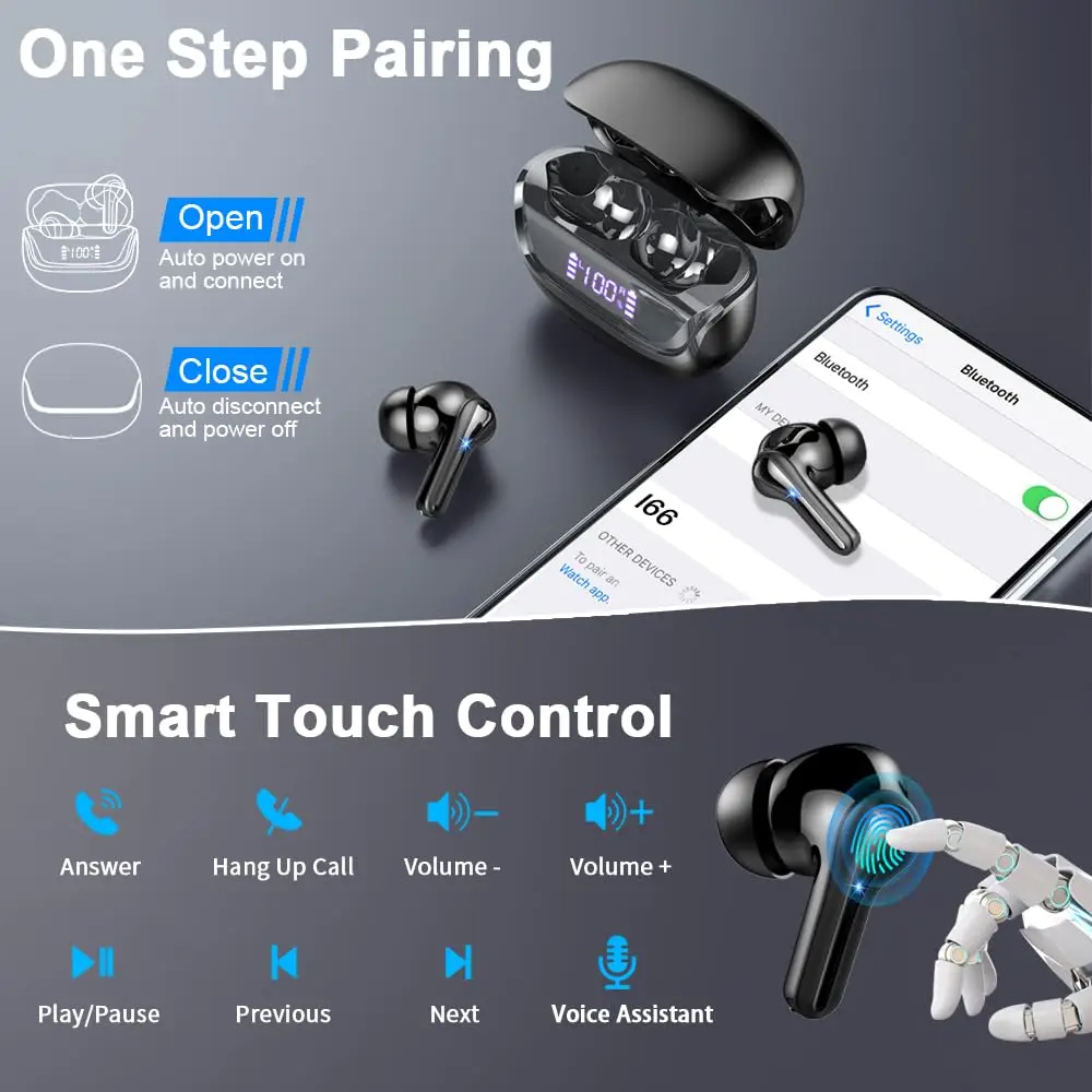 2026 Wireless Earbuds 13mm Double-Layer Driver 4-Mic ENC Noise Canceling 45H Battery LED Display Touch Control Bluetooth 5.3 Earphones iOS Android. - Image 6
