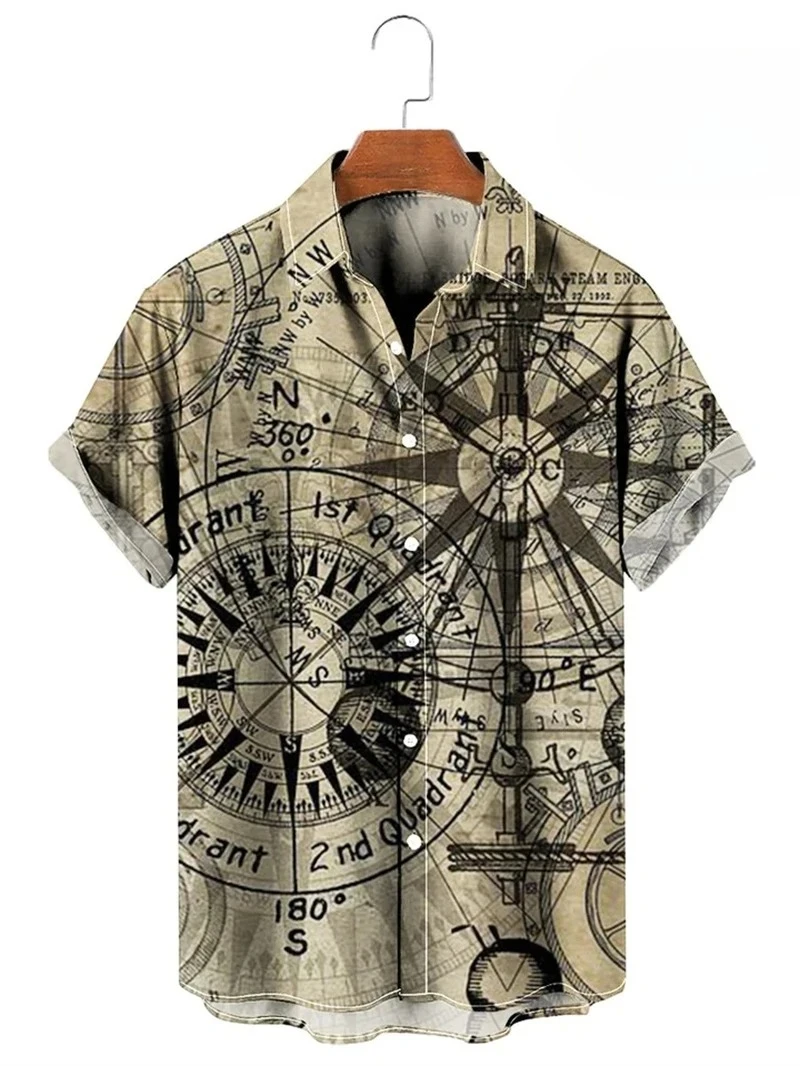 Vintage Button Up Shirt Man 3d Map Printed Short Sleeve Hawaiian Shirt Lapel Men's Clothing Casual Fashion Tops Oversized Tshirt - Image 4