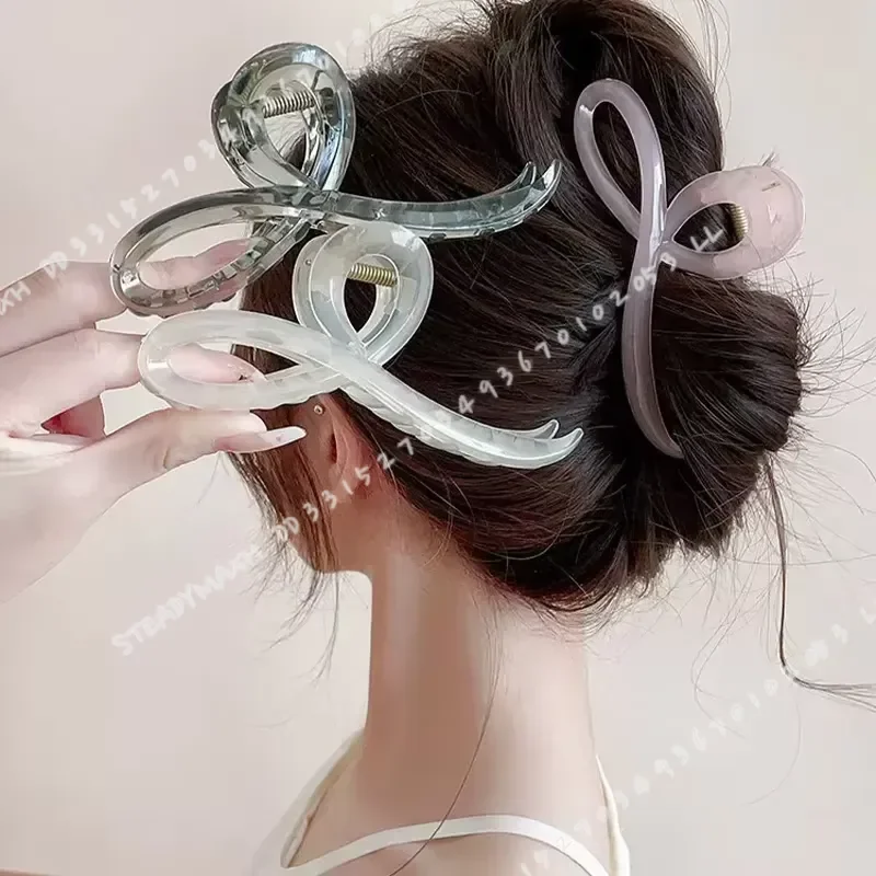 Elegant Jelly Color Bow Hair Claw Clip for Women Girls Sweet Back Headband Hairpin Fashion Hair Accessories Ornament