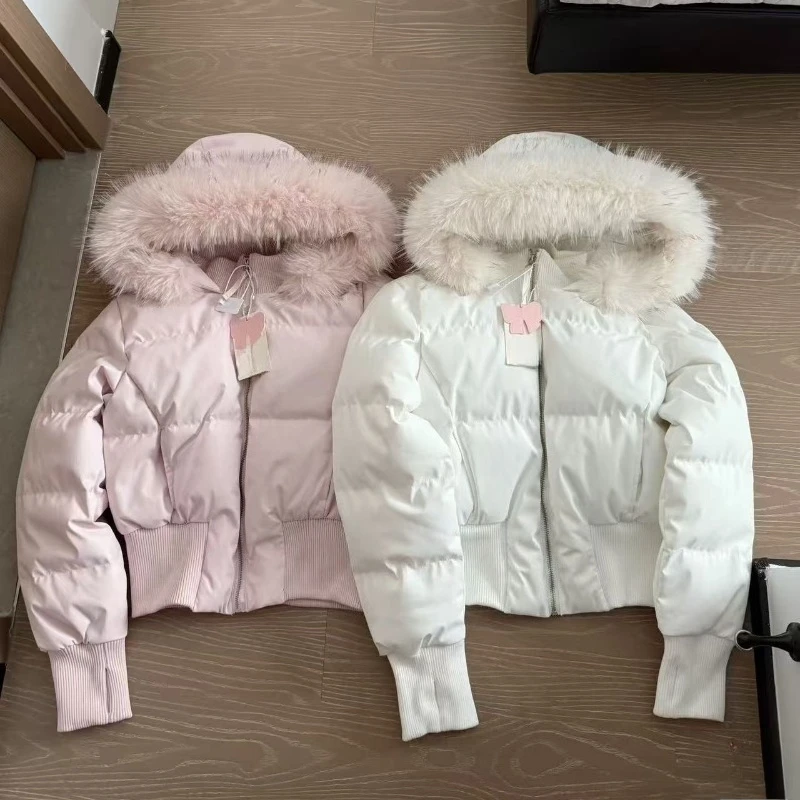 Women Winter Faux Fur Collar Hooded Parka Puffer Jacket Japanese Street Style Long Sleeve Zip Up Y2K Short Coats Daily Wear - Image 4