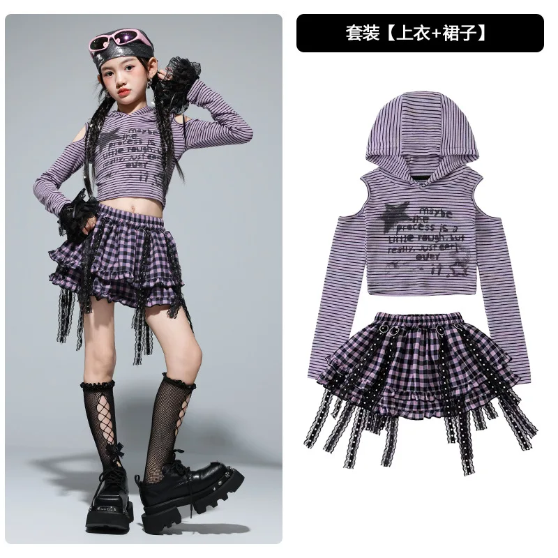 Girls Hip Hop Striped Top And Plaid Skirt Set Street Dance Fashion K-pop Streetwear Group Jazz Cheerleader Costumes Cool Outfit - Image 6