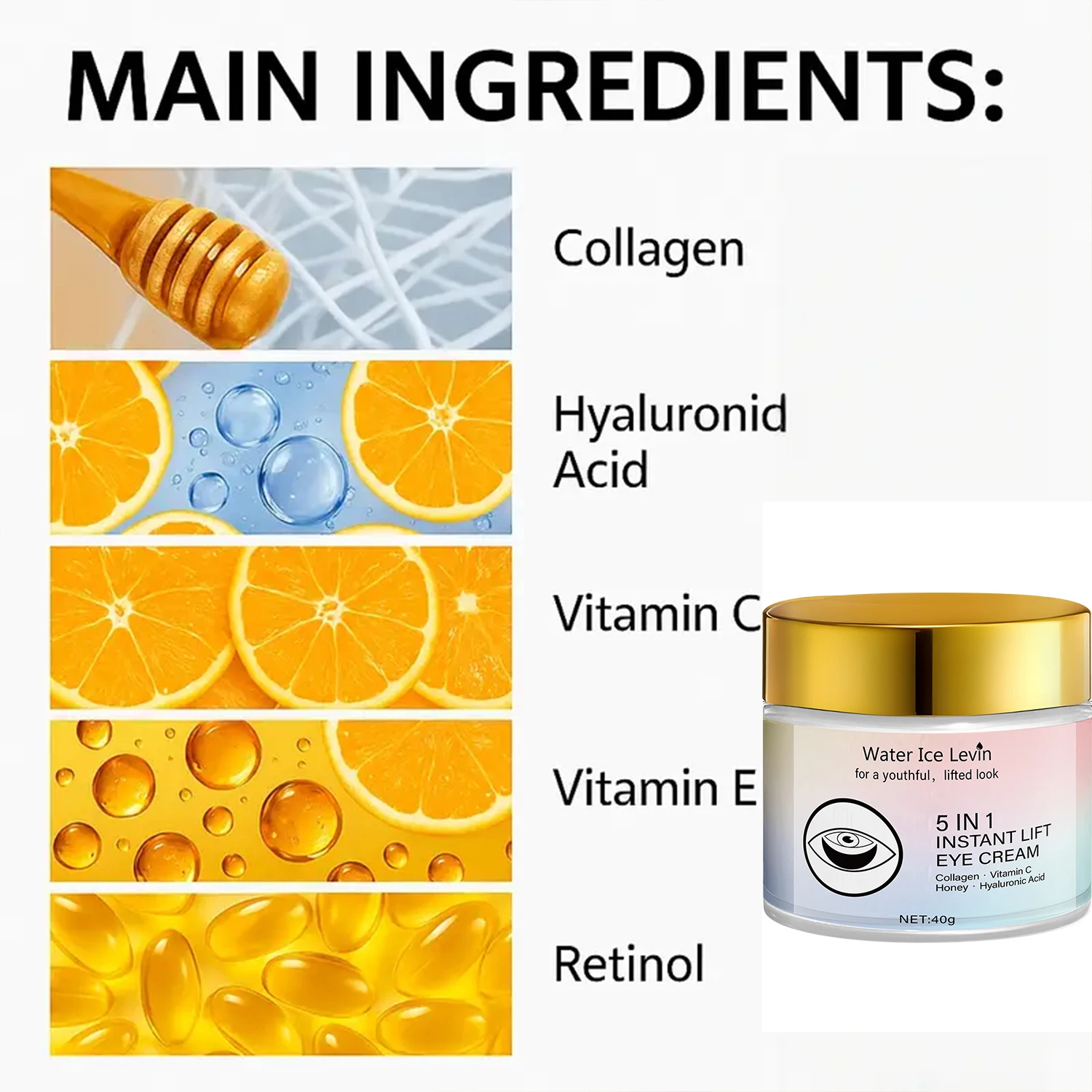 Collagen & Vitamin C Eye Cream 40g, Anti-Aging Firming Eye Treatment with Honey & Hyaluronic Acid, Fast Delivery - Image 5