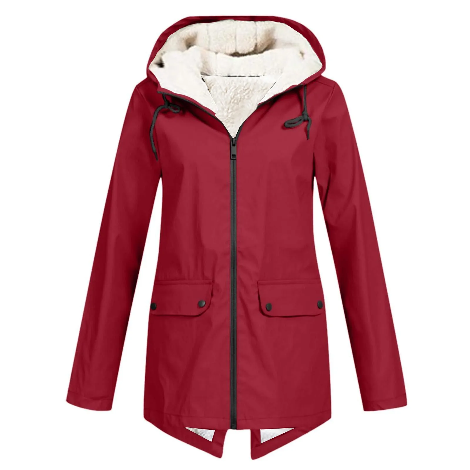 Women Plush Thicken Jacket Solid Zipper Windproof Raincoat Outdoor Hooded Jacket Autumn Winter Camping Climbing Clothes - Image 4